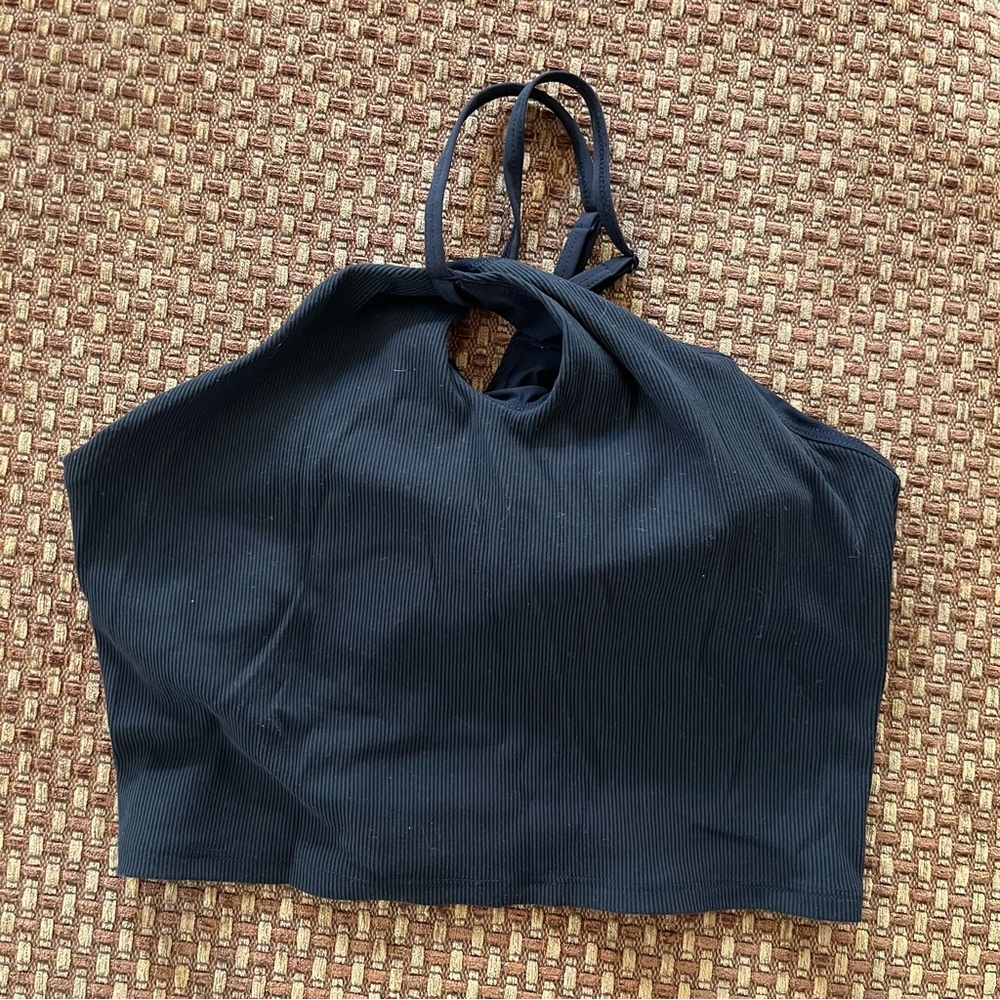 Outdoor Voices Ribbed Halter Crop Black